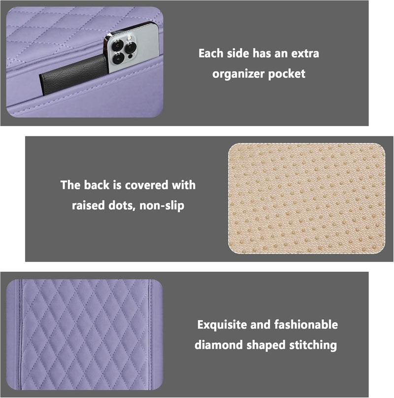 Stacool Upgraded Car Center Console Cover,Microfiber Leather Car Armrest Cover Cushion with 2 Storage Bags,Universal Cars Armrest Storage Box Cars Interior Accessories for Most Vehicles (Purple) - Image 3